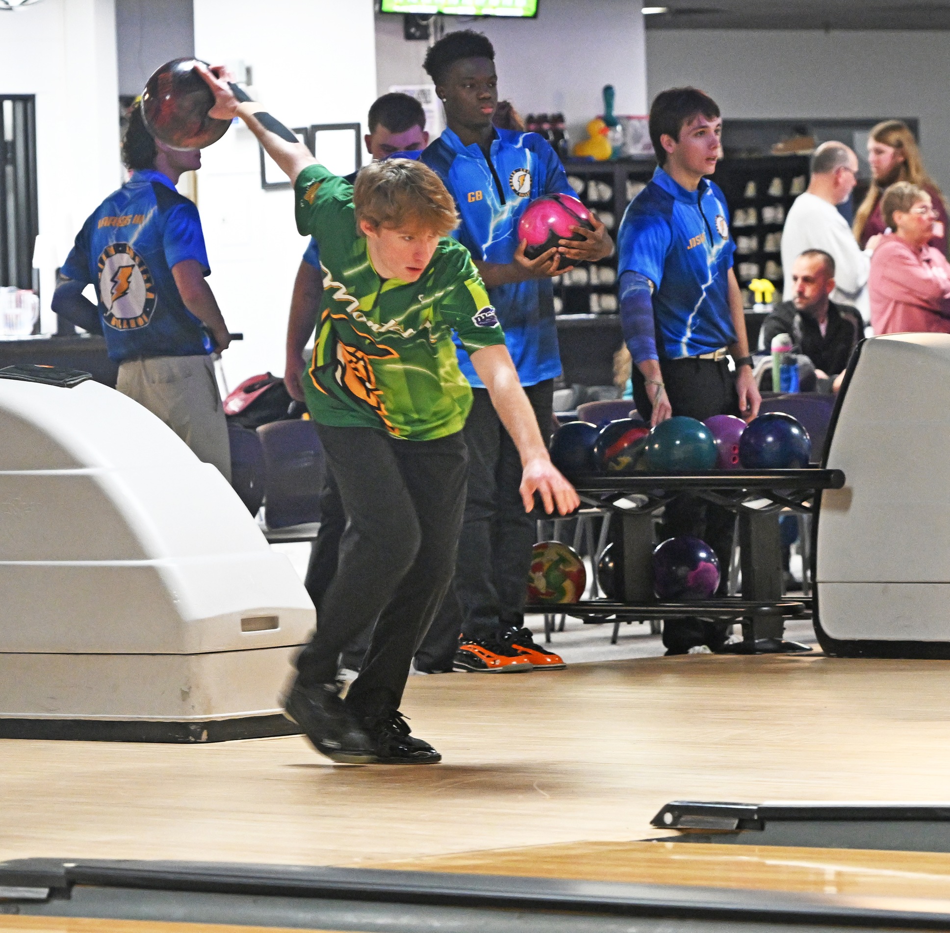 MCC bowler Cooper Hoskins getting ready to release the bowling ball down the lane. 